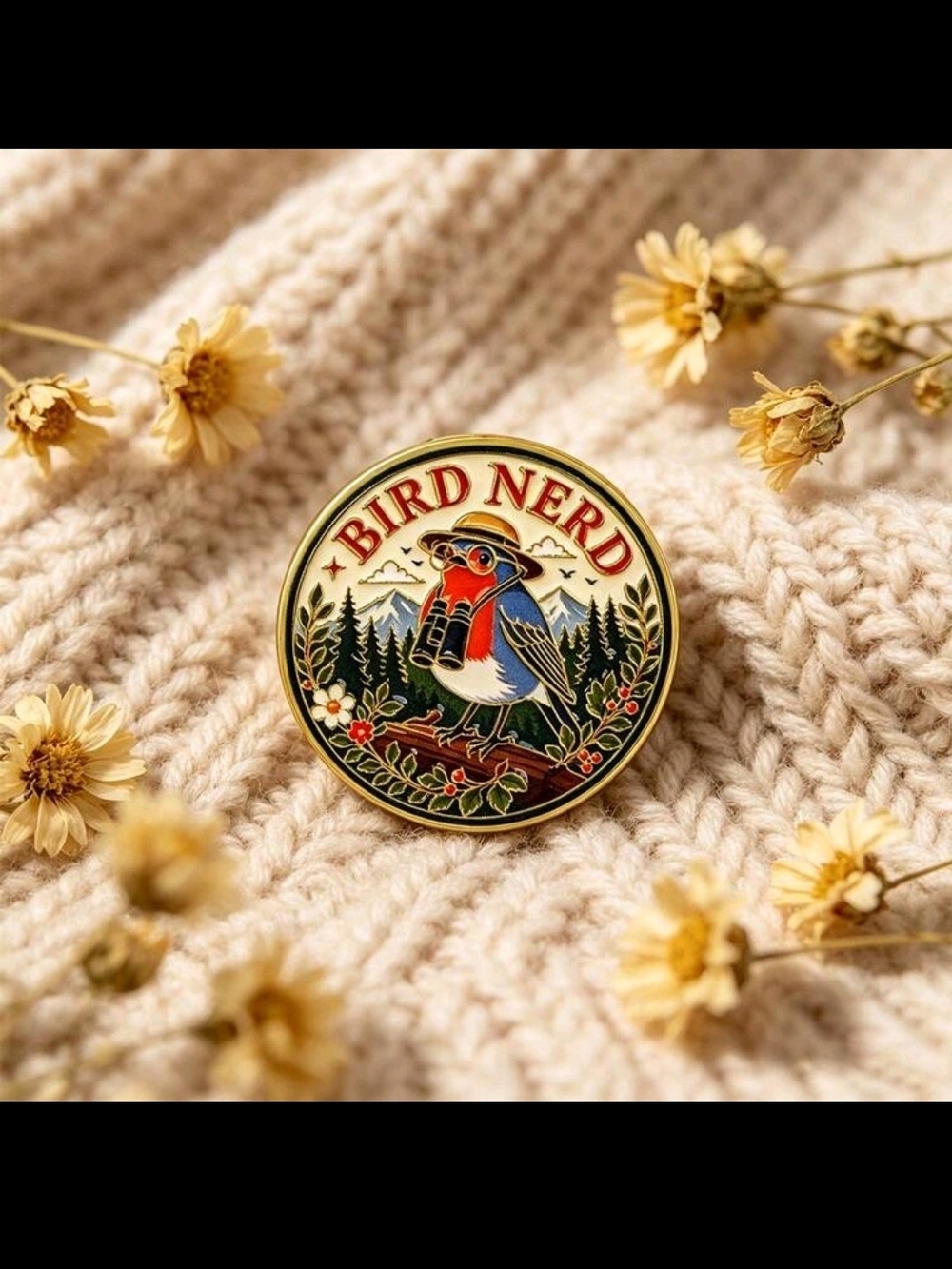 Bird Nerd Enamel Pin - Red, Blue & Gold Lapel Pin